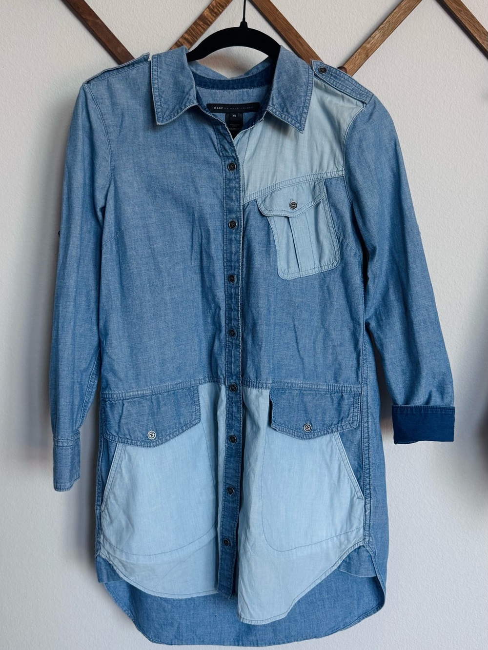 Marc By Marc Jacobs Two-Tone Denim Longline Shirt Jacket - Light Blue
